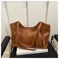 Bolso tote marrón retro de gran capacidad con textura de cuero y asa delgada - Marrón