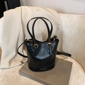 Black pebbled leather bucket bag with gold hardware and stylish FASHION & BAG logo - Black Without Pendant