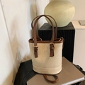 Chic beige and brown leopard-style bucket bag with gold hardware and top handle - White Without Pendant
