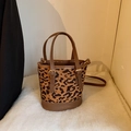 Chic leopard print bucket bag with dark brown leather trim and adjustable strap - Leopard Light Brown (Without Pendant)
