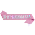 Banda de purpurina rosa con letras holográficas In My Birthday Era para decor de fiesta - Talla única / Rosa Holográfico (Era del Cumpleaños)