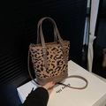 Leopard print bucket bag with brown leather trim and detachable shoulder strap - Leopard Dark Brown (Without Pendant)