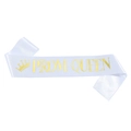 Fascia Prom Queen in raso bianco con scritte dorate e corona per il ballo scolastico - Bianco Oro Queen