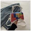 Detail of white hourglass handbag with colorful geometric print and knotted handle - White