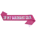 Banda rosa brillante con texto plateado IN MY BIRTHDAY ERA para fiestas - Talla única / Rosa Fuerte Holográfico (Era del Cumpleaños)
