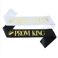 Prom King and Queen satin sash set in black and white with gold foil lettering - Black Gold King And White Gold Queen Sashes