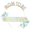 Set fascia blu Mom To Be e cerchietto dorato per decorazioni festa baby shower party - Fascia Multicolore E Fascia Foglia Verde
