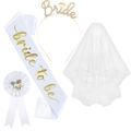 Set Bride to Be da 4 pezzi bianco e oro con velo, tiara, fascia e spilla a nastro - Set Dorato