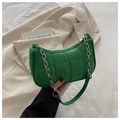 Quilted vibrant green shoulder bag with silver chain and puffy design for women - Green