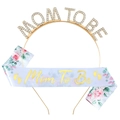 Serre-tête doré Mom To Be et écharpe florale blanche ensemble cadeau pour baby shower - Serre-Tête Or Et Écharpe Florale Rose