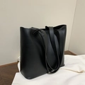 Cabas minimaliste en cuir PU noir avec longues bandoulières et finition mate élégante - Noir Sans Pendentif