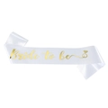 White satin bride to be sash with gold foil lettering and ring icon for bridal showers - White Satin Sash