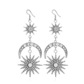 Orecchini pendenti celesti in argento con ciondoli a stella e luna in strass - Orecchini Stella e Luna BLKEH001 / Argento