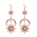 Boucles d'oreilles baroques en or rose avec motifs soleil et lune et strass brillants - Boucles d'oreilles hexagramme / Or rose