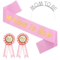 Pink Baby Shower kit with Mom To Be headband, satin sash, and badges for parents - White and Pink