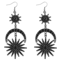 Boucles d'oreilles pendantes baroques avec motifs soleil et lune en finition noir métal - Boucles d'Oreilles Soleil Lune / Métal canon