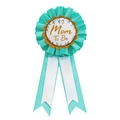 Tiffany blue Mom To Be rosette badge with gold lettering and satin ribbons for baby shower - Mom To Be Green Print Badge