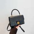 Classic black vintage small square bag with golden swivel lock and top handle - Black