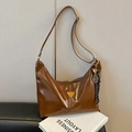 Bolso tote marrón vintage de cuero sintético con flecos y parche naranja - Marrón (Con Colgante)