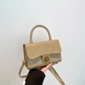 Chic beige crossbody square bag with gold ring lock and adjustable shoulder strap - Khaki
