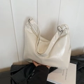 Chic cream white high-gloss shoulder bag with a sleek patent leather finish and silver buckle - White Without Pendant