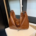 Caramel brown high-gloss PU leather large tote bag with adjustable shoulder strap - Brown Without Pendant