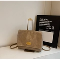 Minimalist vintage khaki backpack in faux leather with golden metallic emblem - Khaki