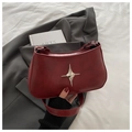 Minimalist deep red leather hobo bag with a silver star ornament for a modern look - Red