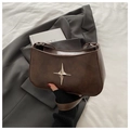 Deep brown faux leather underarm bag featuring a metallic silver star buckle detail - Coffee