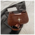 Minimalist vintage brown faux leather underarm bag with silver star metal accent - Brown