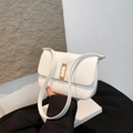Minimalist white faux leather crossbody bag with rectangle gold buckle and thin shoulder strap - White
