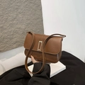 Classic caramel brown leather shoulder bag with rectangular metal buckle for daily commute - Brown