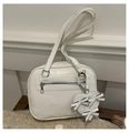 Creamy white shoulder bag with cute heart pendant and white bow detail accents - White