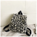 Plush leopard print backpack with green, black, and white faux fur for casual style - White Floral