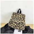 Faux fur leopard print plush backpack with black canvas straps and silver buckles - Brown Flower