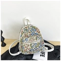 Mini sac à dos jacquard floral avec bordures en similicuir blanc et zip argenté - Blanc Type 1