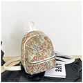 Mini sac à dos jacquard floral avec garniture en cuir blanc et détails argentés - Blanc Type 2