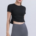 Damen Sport-T-Shirt in Schwarz, schnelltrocknend mit Kordelzug und kurzem Schnitt - S / Schwarz