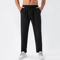 Schwarze Herren-Sporthose, gerade geschnitten, schnelltrocknend mit Kordelzugbund - S / Schwarz
