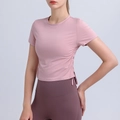 Damen Schnelltrocknendes Yoga-Crop-Top in Hellrosa mit verstellbarem Kordelzug an der Seite - S / Rosa
