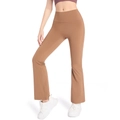 Pantaloni da yoga a vita alta a zampa color marrone caramello in tessuto traspirante - S / Cacao