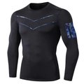 Camiseta de compresión negra para hombre con franja en V camuflaje azul y bolsillo - S / Negro-Azul Marino