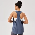 Canotta da yoga ampia blu scuro con tessuto traspirante ad asciugatura rapida donna - S / Blu Grigio