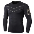 Camiseta de compresión negra para hombre con rayas camo y bolsillo brazo - S / Negro-Verde Militar