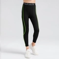 Boys black compression sports pants with neon green side stripes and UPGRADE waistband - 120 / Black-Green