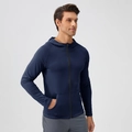 Men's navy blue quick-dry hooded sports jacket with zipper closure and raglan sleeves - S / Tops / Navy Blue