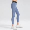 Boys high elastic sports leggings in Morandi blue with lettered elastic waistband - 120 / Fog Blue
