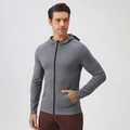 Men's grey slim fit athletic jacket with full zipper and breathable quick-dry fabric - S / Tops / Heather Grey