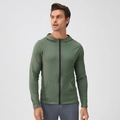 Men's grass green hooded sports jacket with black zipper and quick-dry fabric finish - S / Tops / Army Green