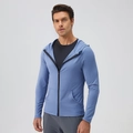 Men's blue slim fit hooded athletic jacket with full zipper and stretch fabric - Grey Blue